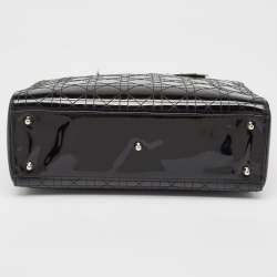 Pre Owned Dior Black Cannage Patent Leather Large Lady Dior Tote