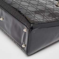 Pre Owned Dior Black Cannage Patent Leather Large Lady Dior Tote