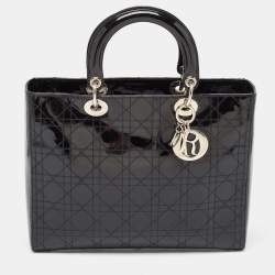 Pre Owned Dior Black Cannage Patent Leather Large Lady Dior Tote