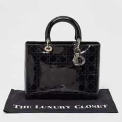 Pre Owned Dior Black Cannage Patent Leather Large Lady Dior Tote