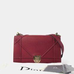 Dior Red Pebbled Leather Medium Diorama Shoulder Bag
