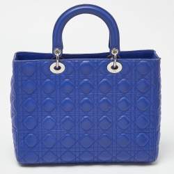 Dior Blue Cannage Leather Large Lady Dior Tote