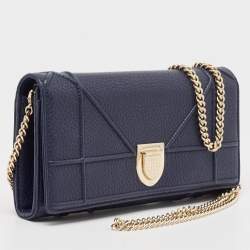 Dior Navy Blue Leather Diorama Wallet on Chain