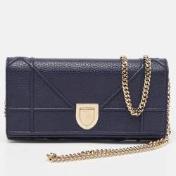Dior Navy Blue Leather Diorama Wallet on Chain
