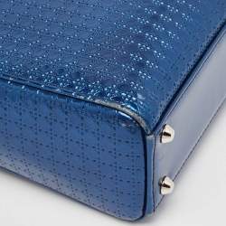 Pre Owned Dior Metallic Blue Microcannage Patent Leather Mini Lady Dior Tote