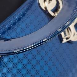 Pre Owned Dior Metallic Blue Microcannage Patent Leather Mini Lady Dior Tote