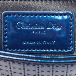 Pre Owned Dior Metallic Blue Microcannage Patent Leather Mini Lady Dior Tote