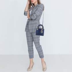 Pre Owned Dior Metallic Blue Microcannage Patent Leather Mini Lady Dior Tote