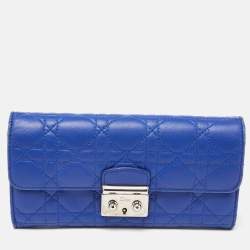 Pre Owned Dior Blue Cannage Leather Miss Dior Flap Continental Wallet