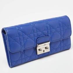Pre Owned Dior Blue Cannage Leather Miss Dior Flap Continental Wallet