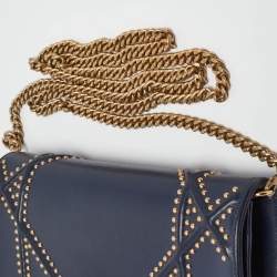 Dior Navy Blue Leather Studded Diorama Wallet on Chain