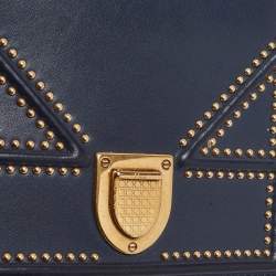 Dior Navy Blue Leather Studded Diorama Wallet on Chain