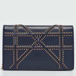 Dior Navy Blue Leather Studded Diorama Wallet on Chain