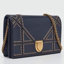 Dior Navy Blue Leather Studded Diorama Wallet on Chain