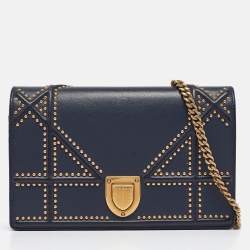 Dior Navy Blue Leather Studded Diorama Wallet on Chain