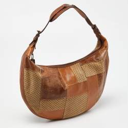 Pre Owned Dior Brown Perforated Suede and Leather Patchwork Hobo