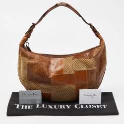 Pre Owned Dior Brown Perforated Suede and Leather Patchwork Hobo