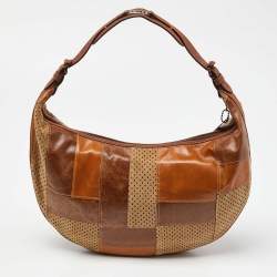 Pre Owned Dior Brown Perforated Suede and Leather Patchwork Hobo