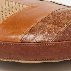 Pre Owned Dior Brown Perforated Suede and Leather Patchwork Hobo
