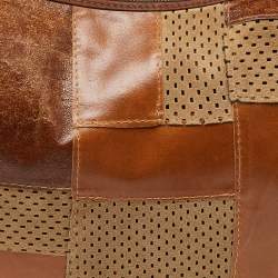 Pre Owned Dior Brown Perforated Suede and Leather Patchwork Hobo