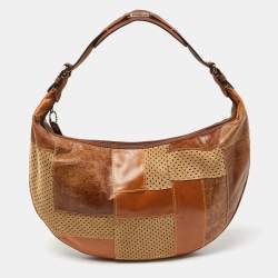 Pre Owned Dior Brown Perforated Suede and Leather Patchwork Hobo