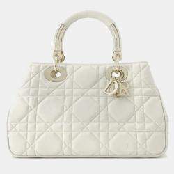 Dior White Leather Medium The Lady 95.22 Top Handle Bag