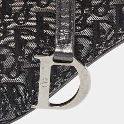 Dior Metallic/Grey Lurex Fabric and Leather Vintage Saddle Frame Pochette