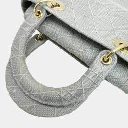 Dior Grey Canvas Medium Cannage Lady D-Lite Tote Bag