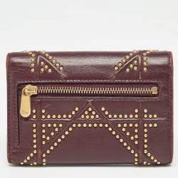 Pre Owned Dior Burgundy Leather Studded Diorama Trifold Wallet