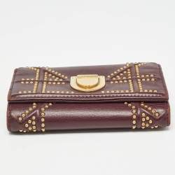 Pre Owned Dior Burgundy Leather Studded Diorama Trifold Wallet
