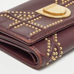 Pre Owned Dior Burgundy Leather Studded Diorama Trifold Wallet