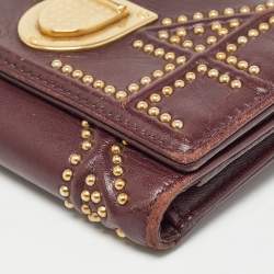 Pre Owned Dior Burgundy Leather Studded Diorama Trifold Wallet