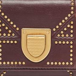 Pre Owned Dior Burgundy Leather Studded Diorama Trifold Wallet