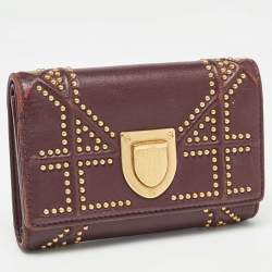 Pre Owned Dior Burgundy Leather Studded Diorama Trifold Wallet