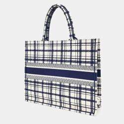 Dior Navy Blue/Ivory Oblique Canvas Book Tote Bag