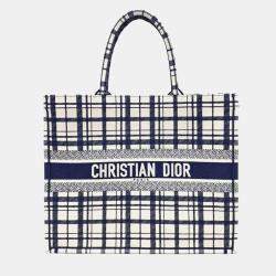 Dior Navy Blue/Ivory Oblique Canvas Book Tote Bag