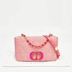 Pre Owned Dior Pink Cannage Denim Medium Caro Shoulder Bag