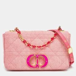 Pre Owned Dior Pink Cannage Denim Medium Caro Shoulder Bag