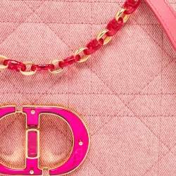 Pre Owned Dior Pink Cannage Denim Medium Caro Shoulder Bag