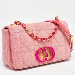 Pre Owned Dior Pink Cannage Denim Medium Caro Shoulder Bag