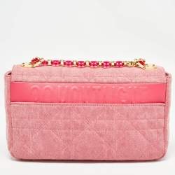 Pre Owned Dior Pink Cannage Denim Medium Caro Shoulder Bag