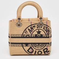 Pre Owned Dior Beige Jute Union Embroidered Medium Lady D-Lite Tote