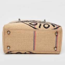 Pre Owned Dior Beige Jute Union Embroidered Medium Lady D-Lite Tote
