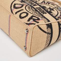 Pre Owned Dior Beige Jute Union Embroidered Medium Lady D-Lite Tote