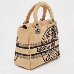 Pre Owned Dior Beige Jute Union Embroidered Medium Lady D-Lite Tote