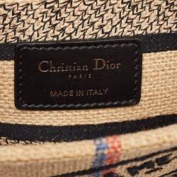 Pre Owned Dior Beige Jute Union Embroidered Medium Lady D-Lite Tote