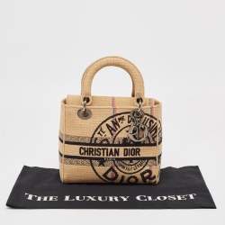 Pre Owned Dior Beige Jute Union Embroidered Medium Lady D-Lite Tote