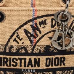 Pre Owned Dior Beige Jute Union Embroidered Medium Lady D-Lite Tote