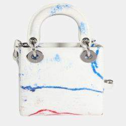 Dior X Spencer White Leather Sweeney Limited Edition Multicolor Mini Lady Dior Top Handle Bag