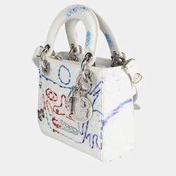 Dior X Spencer White Leather Sweeney Limited Edition Multicolor Mini Lady Dior Top Handle Bag